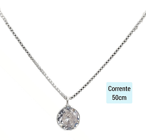 Corrente Feminina de Prata 925 com Pingente Ponto de Luz 50cm
