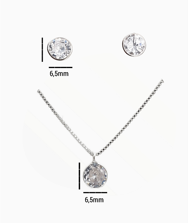 Conjunto Ponto de Luz Prata 925 Corrente Brinco e Pingente