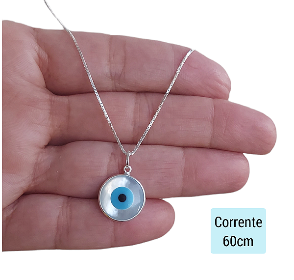Corrente Feminina Olho Grego Madrepérola Natural Prata 925 60cm