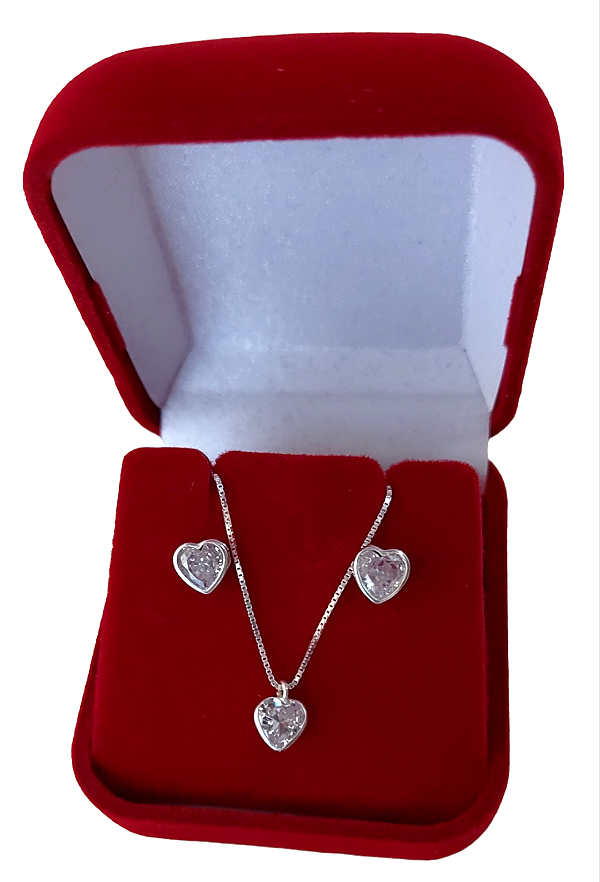 Conjunto Feminino Ponto de Luz Coração Prata 925