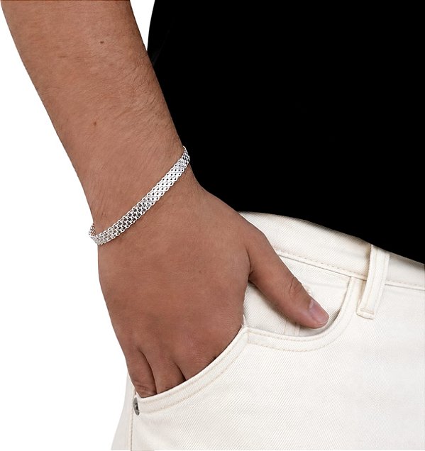 Pulseira Masculina Esteira Bismark Italiana Prata 925