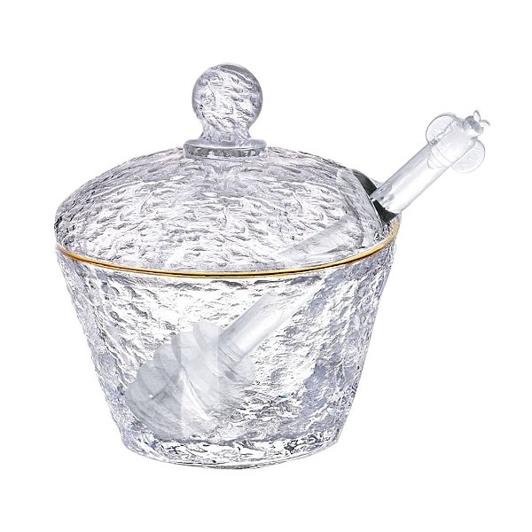 Meleira Cristal Com Colher e Tampa Com Borda Dourada Petra 200ml