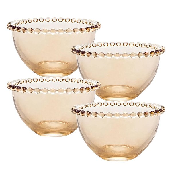 Conjunto 4 Bowls de Cristal Pearl Âmbar Sobremesa 14x8cm Wolff