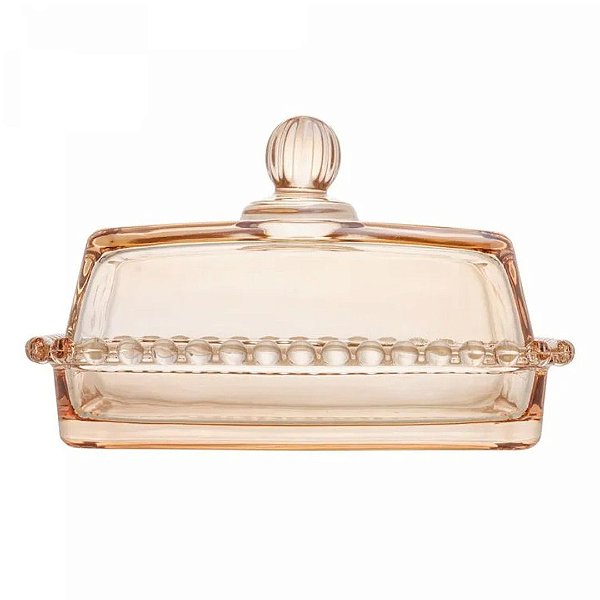 Manteigueira Cristal Pearl Bolinha Âmbar Wolff 17cm Grande