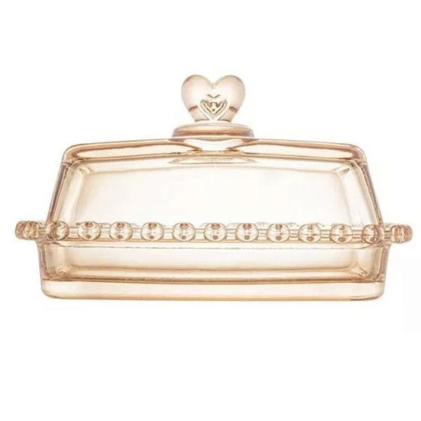 Manteigueira Coração Cristal  Âmbar 17cm Lyor Grande