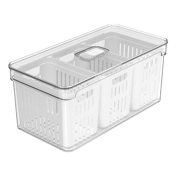 Organizador de Acrílico Clear Fresh com Cesto Triplo 5 Litros Multiuso Ou