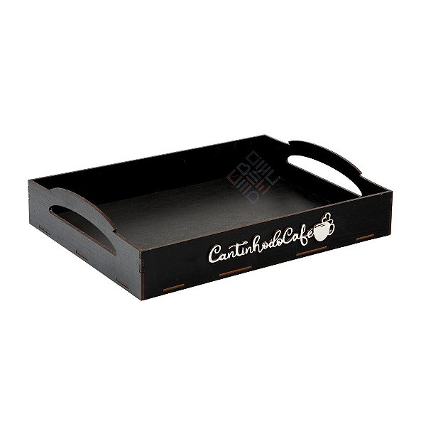 Bandeja Cantinho do Café Preta Decorativa Grande Mdf para Servir Decorar Organizar
