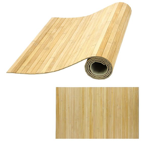 Tapete de Bambu Claro Antiderrapante Emborrachado para Cozinha Banheiro Lavanderia Multiuso