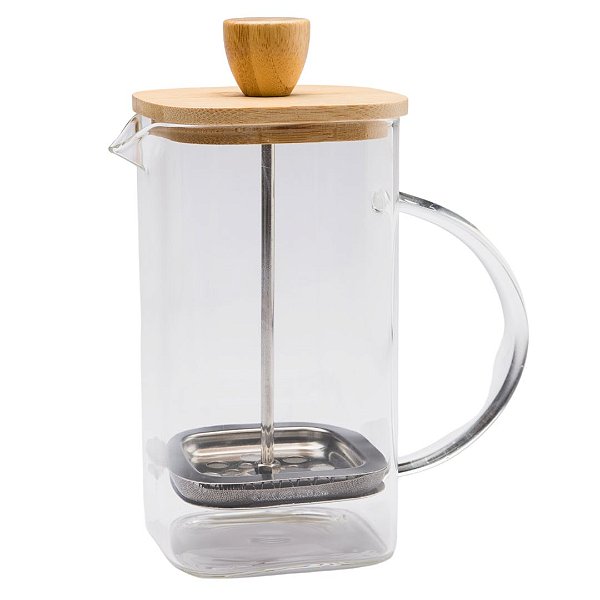 Prensa Francesa Quadrada de Vidro Borossilicato com Tampa de Bambu 600ml Mimo Style