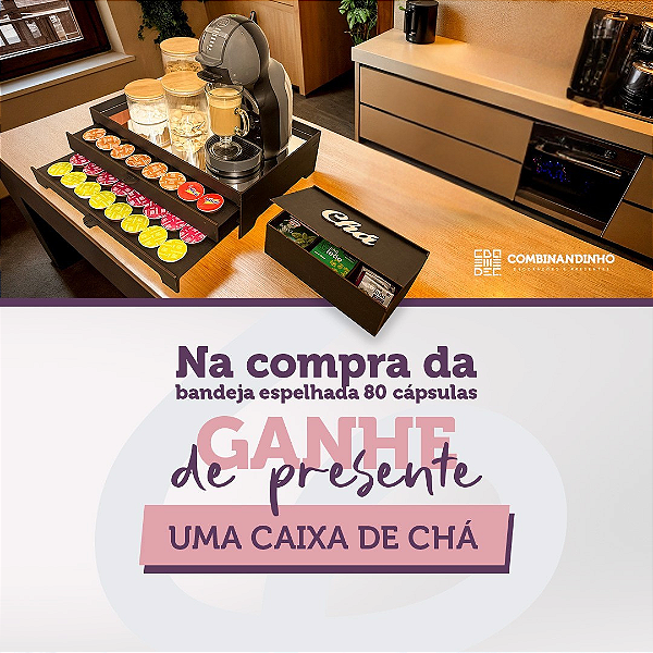 COMPRE E GANHE - Bandeja Preta Espelhada Porta 80 Capsulas Cafeteira com Gaveta Embutida decorativo Dolce Gusto Três Corações Nespresso MDF