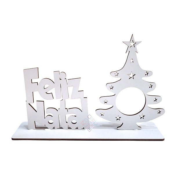 Enfeite Porta Bombom Feliz Natal Lembrancinha em MDF Branco