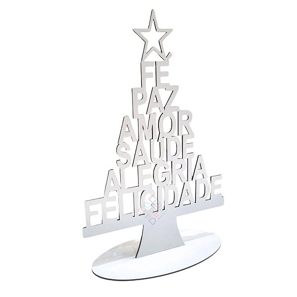 Enfeite Árvore de Natal com Palavras em MDF Branco