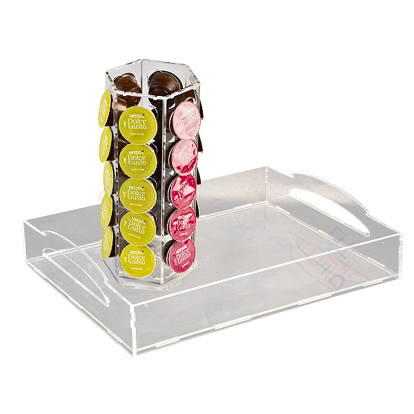 Kit Cantinho do Café Bandeja em Acrílico + Torre Porta Cápsulas - Selecione Variação
