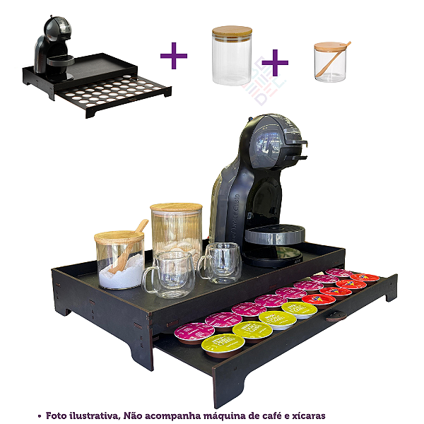 Kit Cantinho do Café Completo 3 peças Bandeja Porta cápsulas MDF