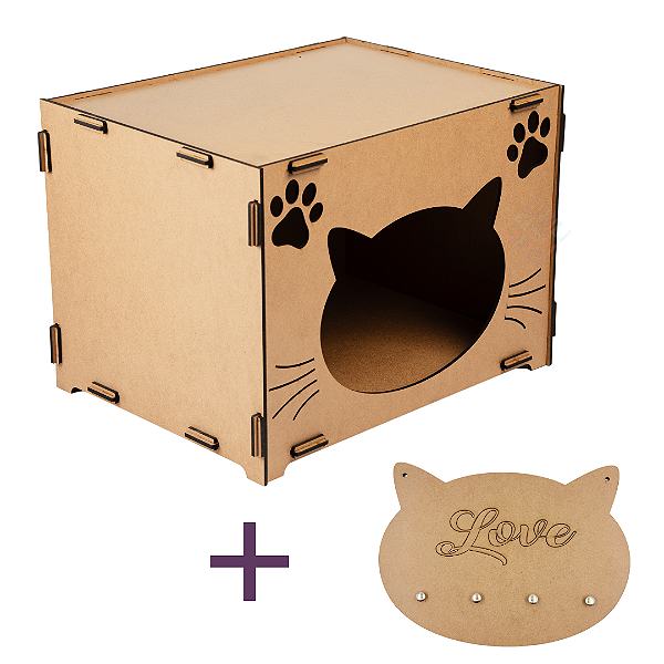 Casa para Gato Cru Nicho em MDF com Brinde Chaveiro de Gatinho