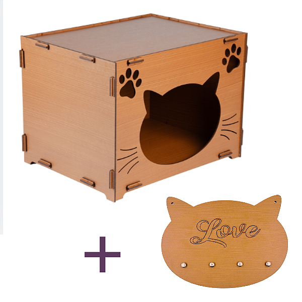 Casa para Gato Caramelo Nicho em MDF com Brinde Chaveiro de Gatinho