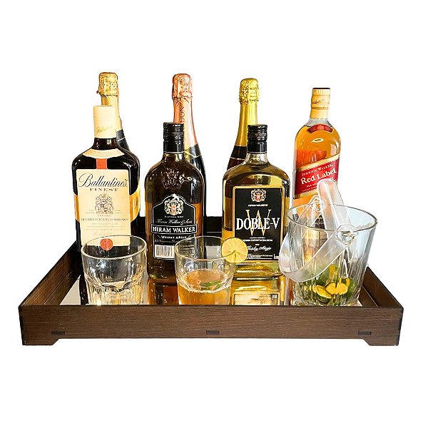 Bandeja Decorativa Espelhada Aparador Cantinho das Bebidas em Mdf Marrom