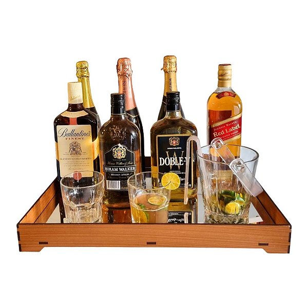 Bandeja Decorativa Espelhada Aparador Cantinho das Bebidas em Mdf Caramelo