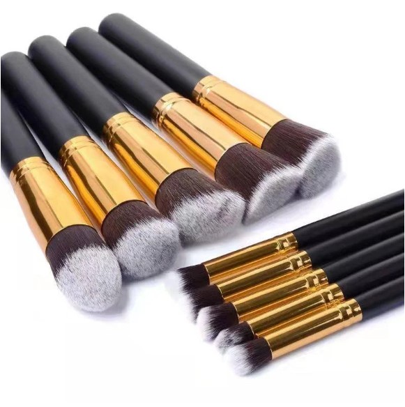 Kit de Pincel com 10 Pincéis de Maquiagem Esfumar Contorno Kabuki