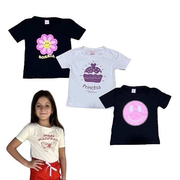 KIT 3 PEÇAS SORTIDAS DE TSHIRT MENINA