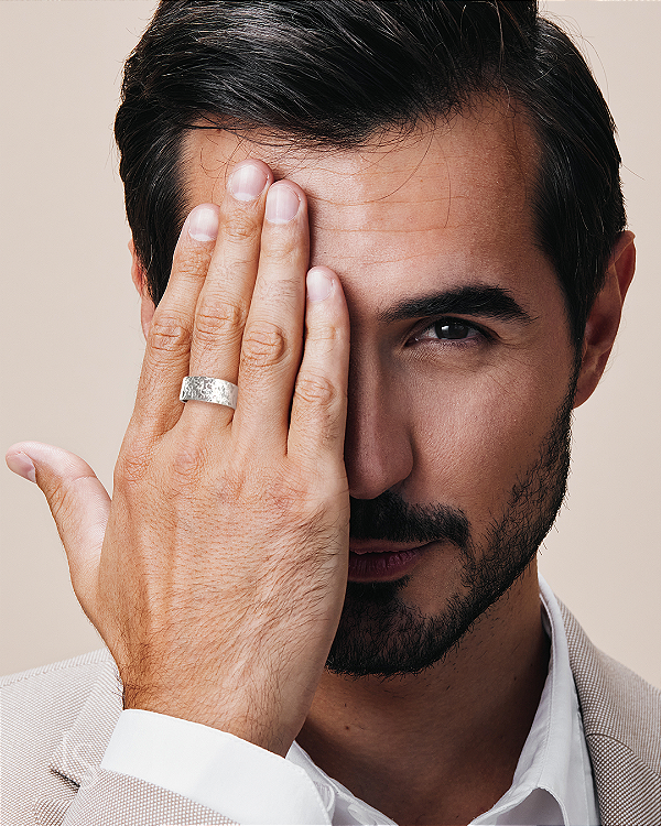 Anel de Prata 950 Textura martelado