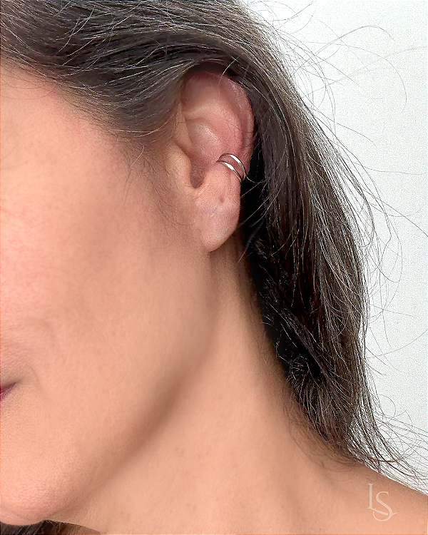 Ear Cuff - Brinco de cartilagem Prata Pura Duas argolas ligadas