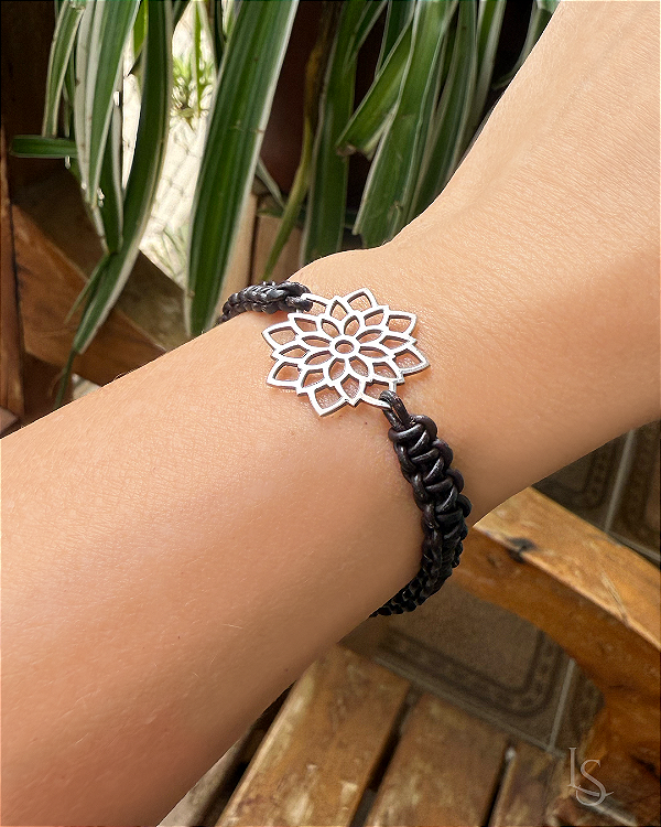 Pulseira de Prata 950 e Couro - Macramê e Renda Portuguesa