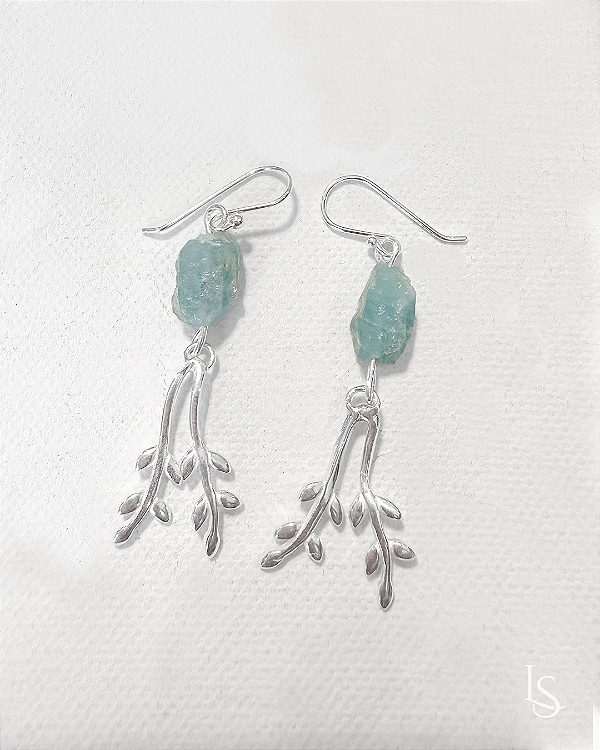 Brincos Ramo de Luz Água Marinha e prata 950