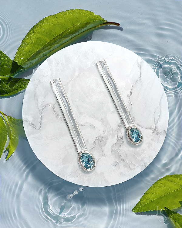 Brinco de Prata 950 e Água Marinha Elegance