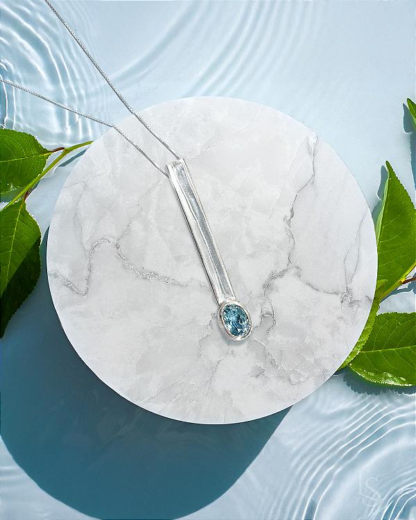 Pingente de Prata 950 e Água Marinha