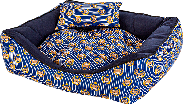 Caminha pet luxo com travesseiro e almofada dupla face, azul ursinho