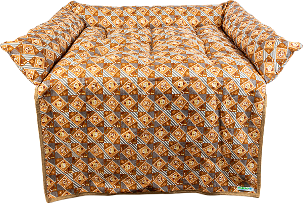 Colchonete caminha pet luxo para sofá, com zipper, cor marrom geométrico