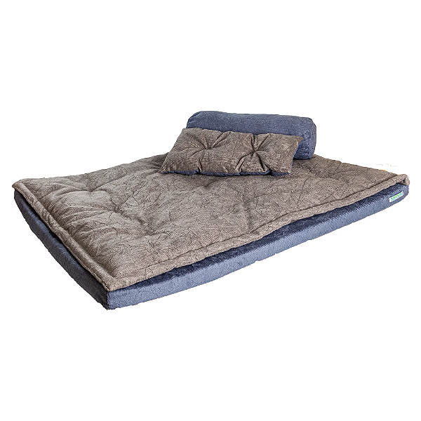 Colchonete Futon com Pillow Top Azul com Cinza