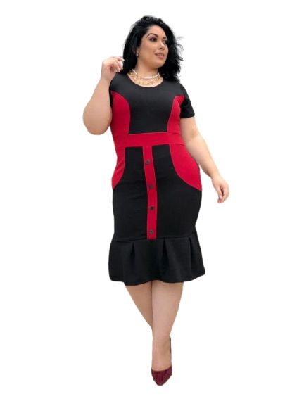 Vestido Crepe Babado com Botão GG 68