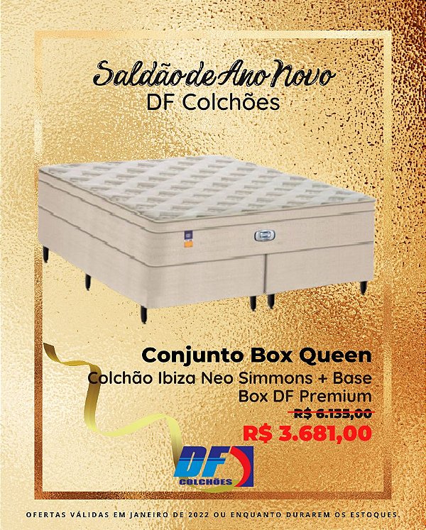Saldão: Conjunto Box Queen (Colchão Ibiza Neo Simmons + Base Box DF Premium)