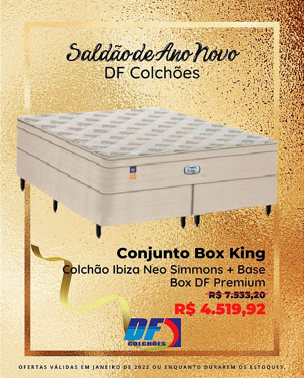 Saldão: Conjunto Box King (Colchão Ibiza Neo Simmons + Base Box DF Premium)