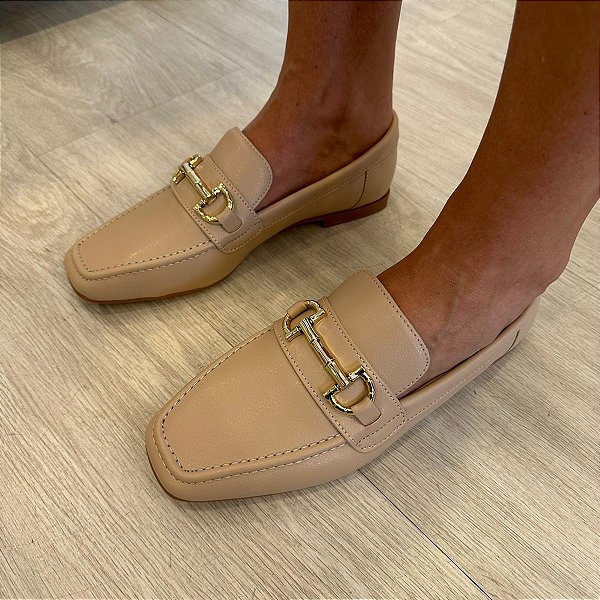 Mocassim Filó nude com bridão dourado