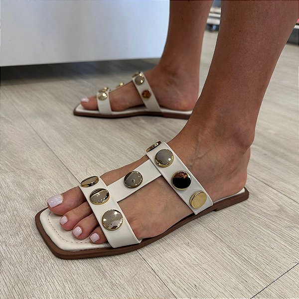 Rasteira Renata H com tachas branca