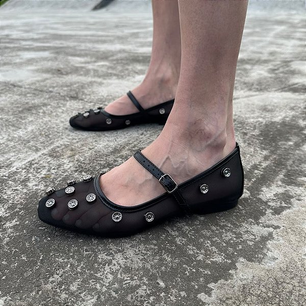 Sapatilha Samile tule aplicações preto
