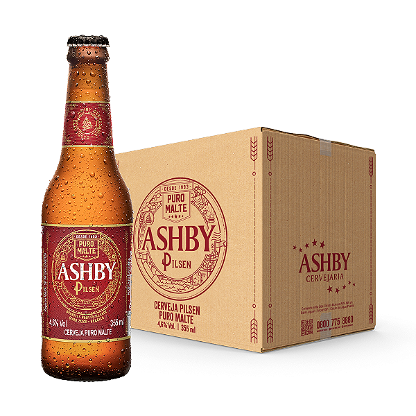 CERVEJA ASHBY PILSEN PURO MALTE LONG NECK 355ml - CAIXA C/12