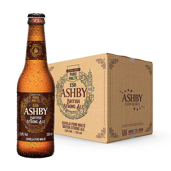 CERVEJA ASHBY BRITISH STRONG ALE  LONG NECK 355ml - CAIXA 12 GARRAFAS