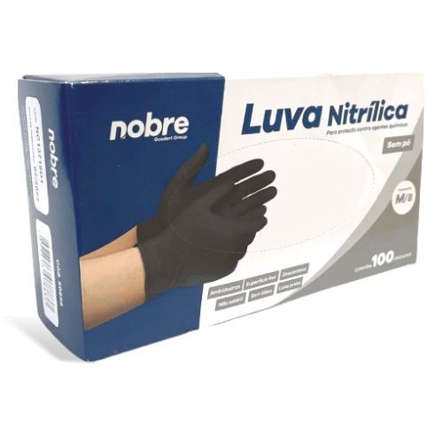 Luva Nitrilica Preta M nobre c/100