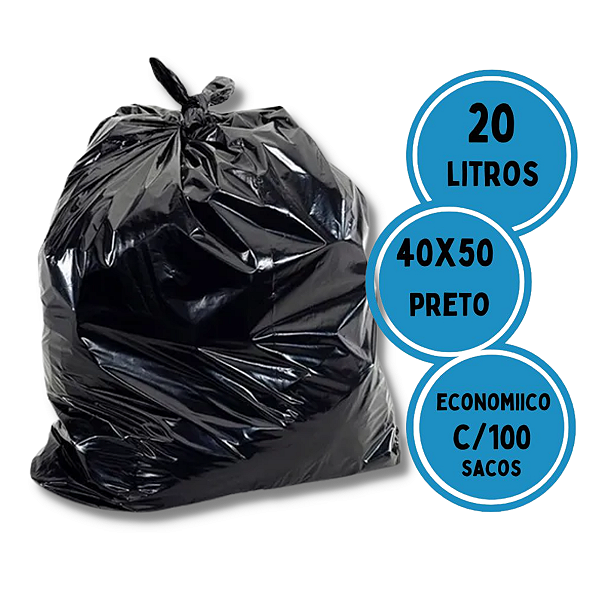 Saco para lixo 20L preto economico c/100