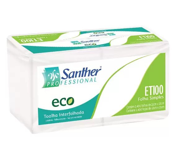 Papel Interfolha 100% celulose 22x23cm 3 dobras FS c/2.400 folhas -  Santher