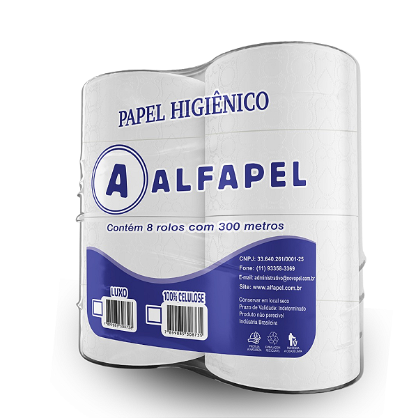 Papel Higiênico macio 100% celulose c/8 10x300 M  - Alfapel