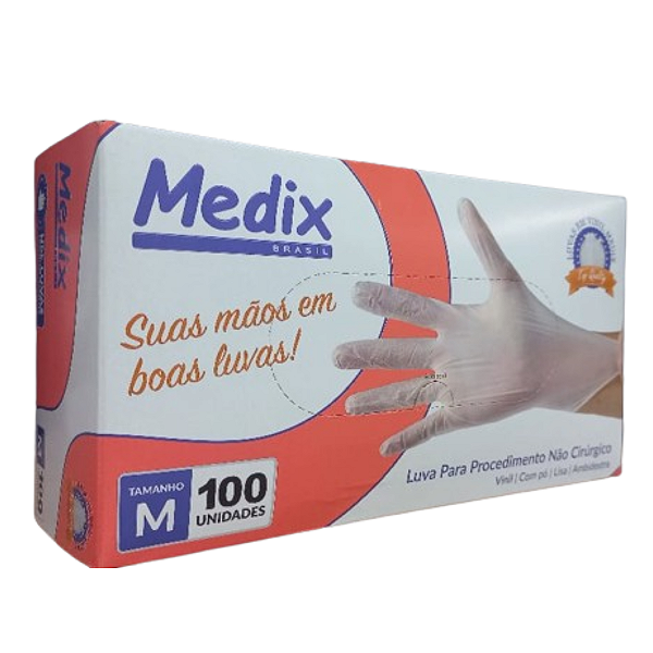 Luva Vinil Descartável M C/PO  Medix  C/ 100