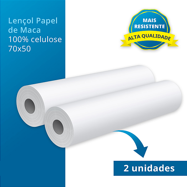 Lençol Papel Hospitalar 70x50 100% celulose virgem 2 Rolos