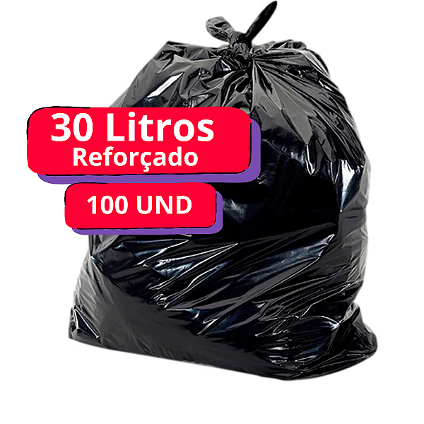 Saco De Lixo Reforçado 30 Litros Preto Com 100 Unidades Antivazamento
