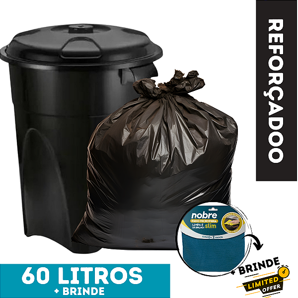 Saco De Lixo 60 Litros reforçado 50 Unidades + Brinde
