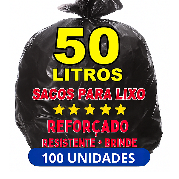 Saco De Lixo 50 Litros Preto Resistente reforçado C/100 + brinde